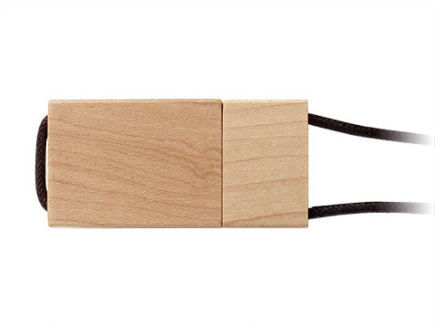 Holz USB-Stick mit Umhängeband aus Leder